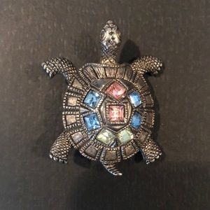 Silver and stone turtle brooch